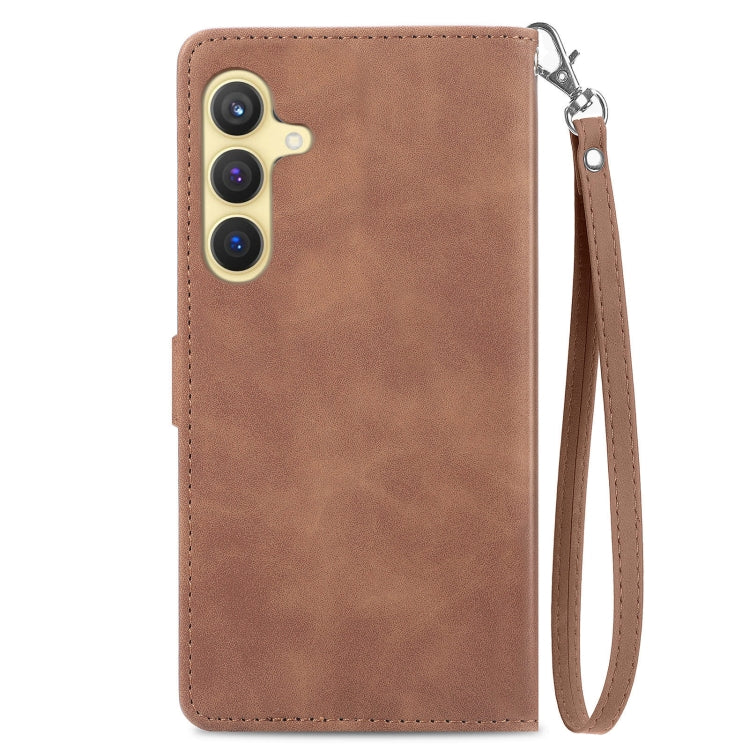 For Samsung Galaxy S25+ 5G Embossed Flower Zipper Leather Phone Case(Brown) - Galaxy S25+ 5G Cases by buy2fix | Online Shopping UK | buy2fix