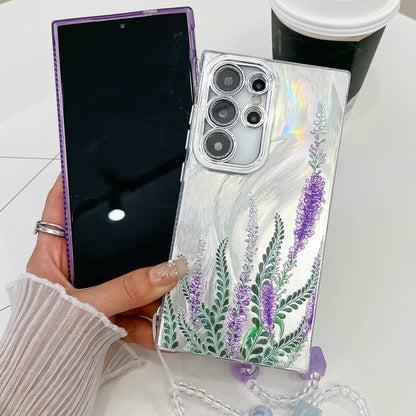 For Samsung Galaxy S25+ 5G Electroplating Flowers Plants Texture Wristband TPU Phone Case(Green Plants FL5) - Galaxy S25+ 5G Cases by buy2fix | Online Shopping UK | buy2fix