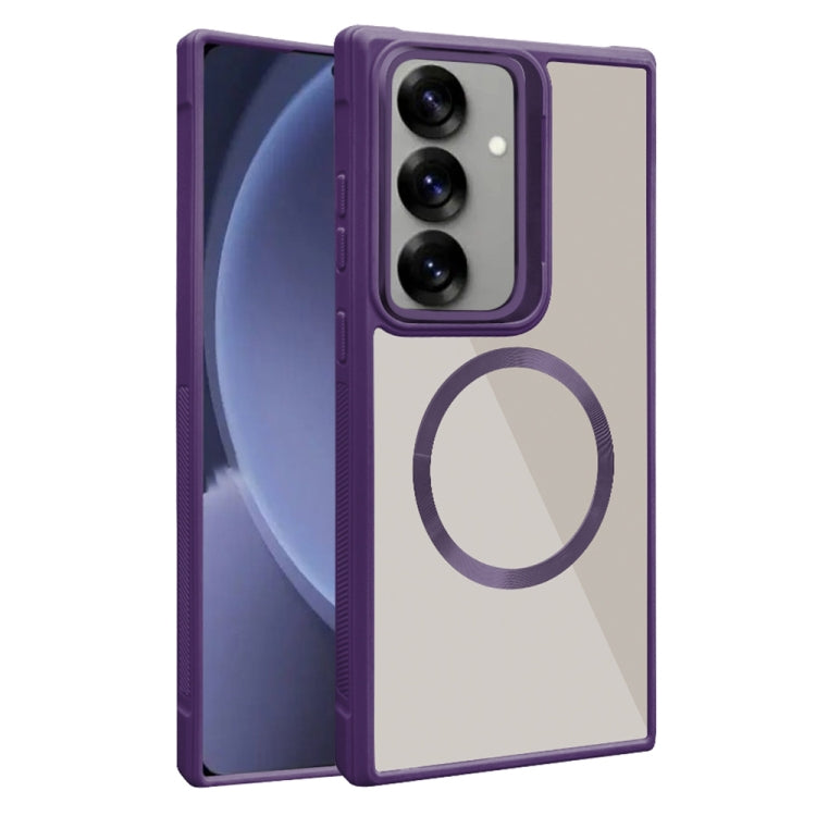 For Samsung Galaxy S25 5G Plated CD Texture MagSafe Acrylic Hybrid TPU Phone Case(Purple) - Galaxy S25 5G Cases by buy2fix | Online Shopping UK | buy2fix