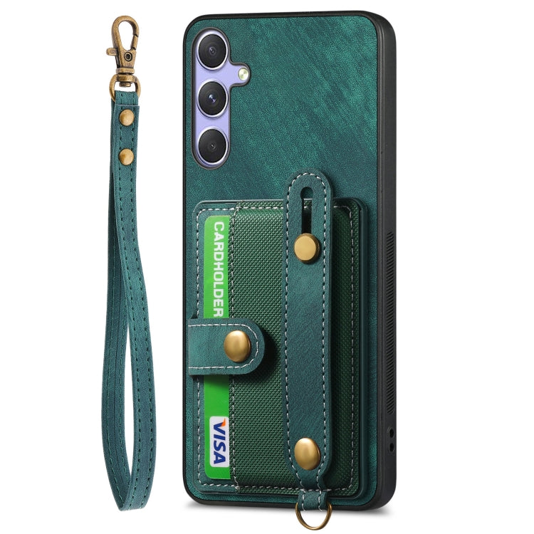 For Samsung Galaxy S25 Ultra 5G Retro Cross Wristband Wallet Leather Back Phone Case(Green) - Galaxy S25 Ultra 5G Cases by buy2fix | Online Shopping UK | buy2fix