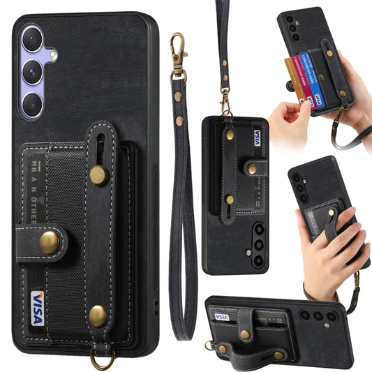 For Samsung Galaxy S25 Ultra 5G Retro Cross Wristband Wallet Leather Back Phone Case(Black) - Galaxy S25 Ultra 5G Cases by buy2fix | Online Shopping UK | buy2fix