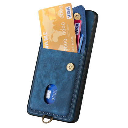 For Samsung Galaxy S25 5G Retro Card Wallet Fold Leather Phone Case with Strap(Blue) - Galaxy S25 5G Cases by buy2fix | Online Shopping UK | buy2fix