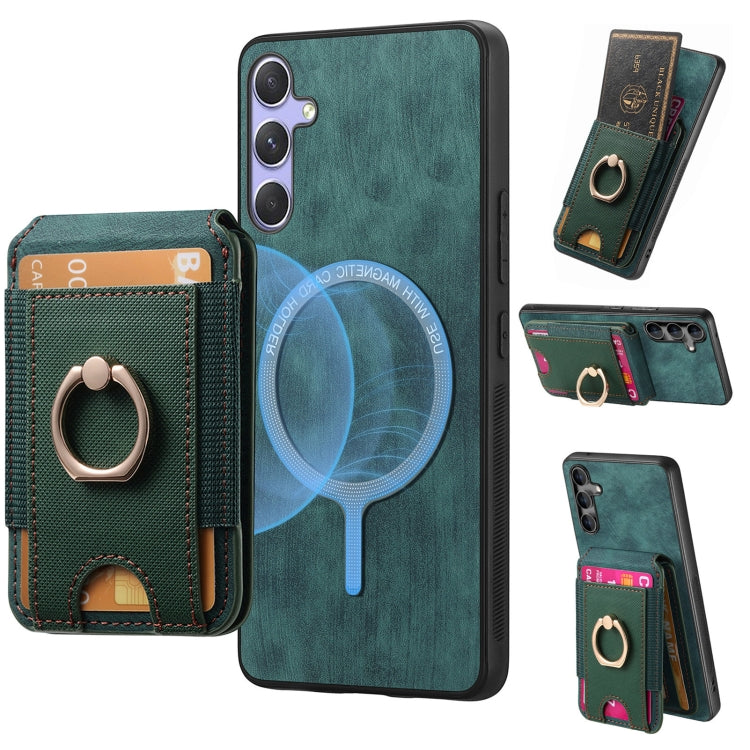 For Samsung Galaxy S25+ 5G Retro Splitable Magnetic Stand Card Bag Leather Phone Case(Green) - Galaxy S25+ 5G Cases by buy2fix | Online Shopping UK | buy2fix