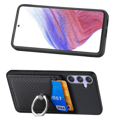 For Samsung Galaxy S25+ 5G Carbon Fiber Card Wallet Ring Phone Case(Black) - Galaxy S25+ 5G Cases by buy2fix | Online Shopping UK | buy2fix