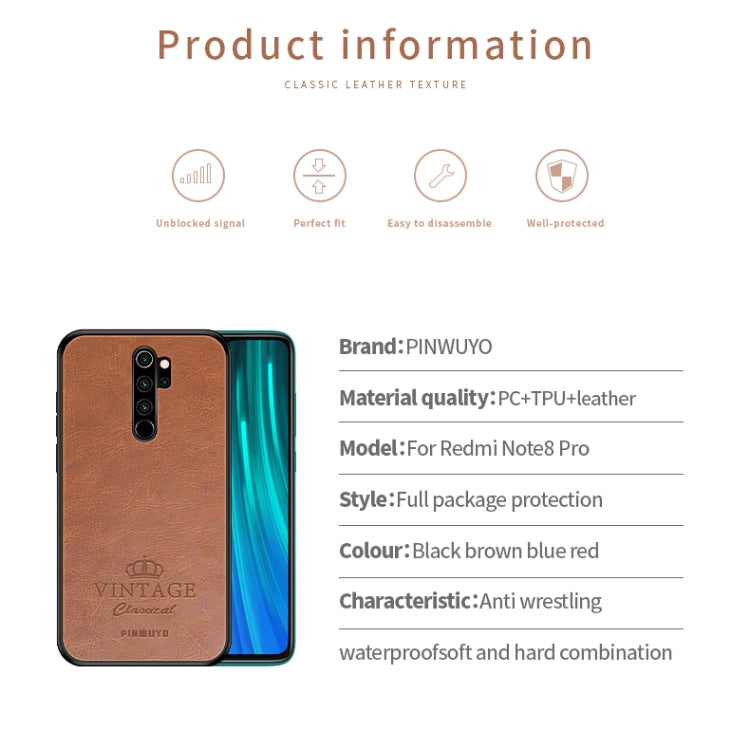 For Xiaomi RedMi Note 8 Pro PINWUYO Pin Rui Series Classical Leather, PC + TPU + PU Leather Waterproof And Anti-fall All-inclusive Protective Shell(Black) - Xiaomi Cases by PINWUYO | Online Shopping UK | buy2fix