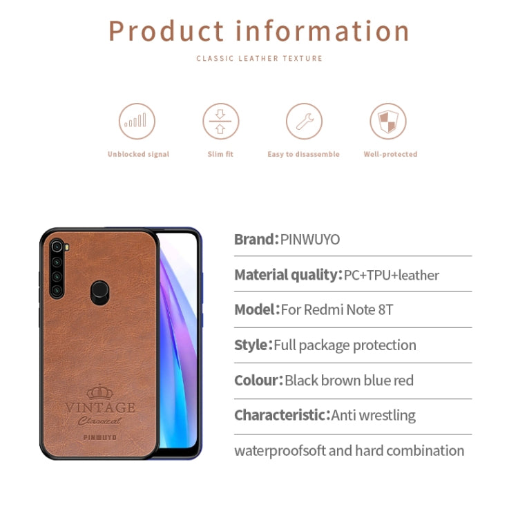 FFor Xiaomi Redmi Note 8T PINWUYO Pin Rui Series Classical PU Leather + PC + TPU Anti-fall All-inclusive Case (Brown) - Xiaomi Cases by PINWUYO | Online Shopping UK | buy2fix