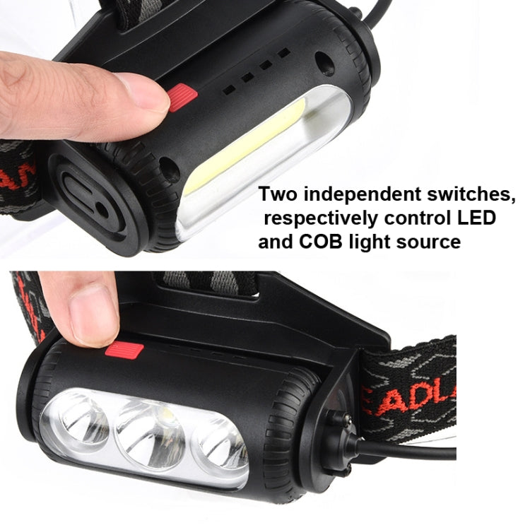 TG-TD113 T6+COB Head-Mounted USB Charging Rotating Multi-Function Headlight White Red And Green Three Light Sources Headlight (With Charging Set) - Headlamp by buy2fix | Online Shopping UK | buy2fix