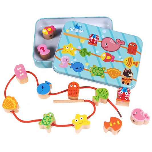 Wooden Toys Baby DIY Toy Cartoon Fruit Animal Stringing Threading Wooden Beads Toy(Sea Animal) - Early Education Toys by buy2fix | Online Shopping UK | buy2fix