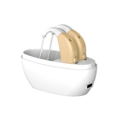 Elderly Use Can Charge Sound Amplifier Hearing Aid, Specification: US Plug(Skin Color Double Machine+White Charging Bin) - Hearing Aids by buy2fix | Online Shopping UK | buy2fix