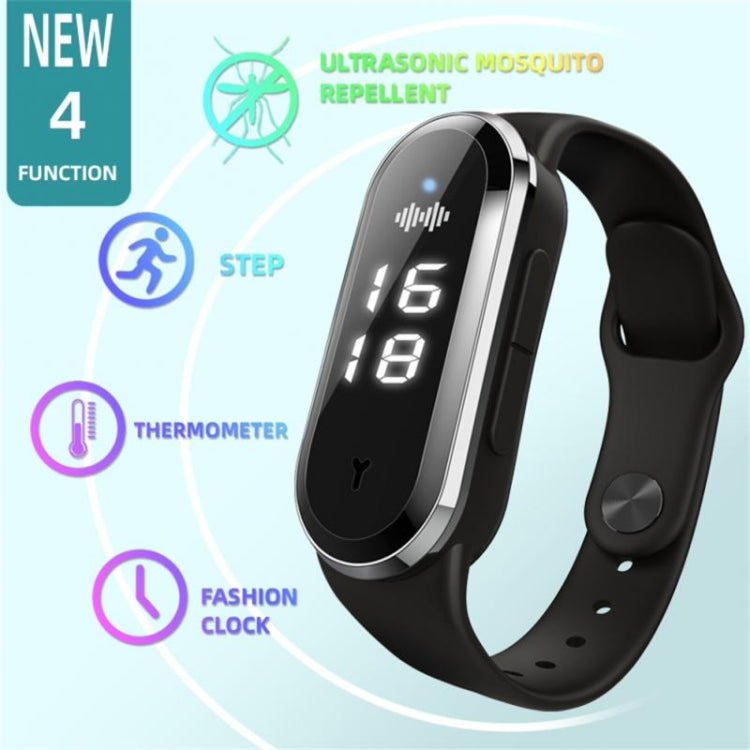 M21  Ultrasonic Mosquito Repellent Bracelet with Step Counter & Clock & Temperature Function(Black) - Repellent Wristband by buy2fix | Online Shopping UK | buy2fix