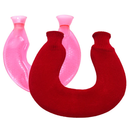 U-shaped PVC Hot Compress Shoulder And Neck Explosion-proof Water Injection Hot Water Bag(Rose Red + Christmas Red Knitted) - Hot Water Bags by buy2fix | Online Shopping UK | buy2fix