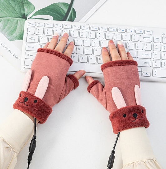 Winter USB Rechargeable Heated Half Palm Adult Gloves, Size: Free Size(Wine Red) - Safety Gloves by buy2fix | Online Shopping UK | buy2fix