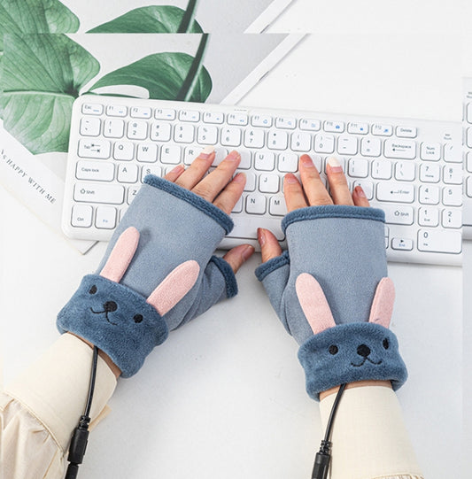 Winter USB Rechargeable Heated Half Palm Adult Gloves, Size: Free Size(Blue) - Safety Gloves by buy2fix | Online Shopping UK | buy2fix