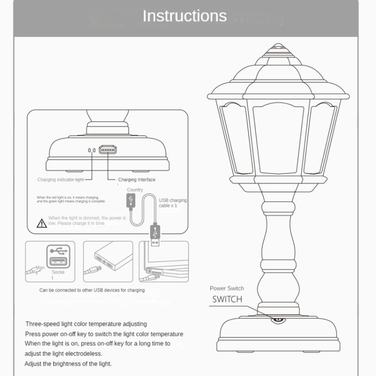 GIVELONG Retro Table Lamp USB Charging Small Night Light, Style: 320-1 Red - Bedside Light by GIVELONG | Online Shopping UK | buy2fix