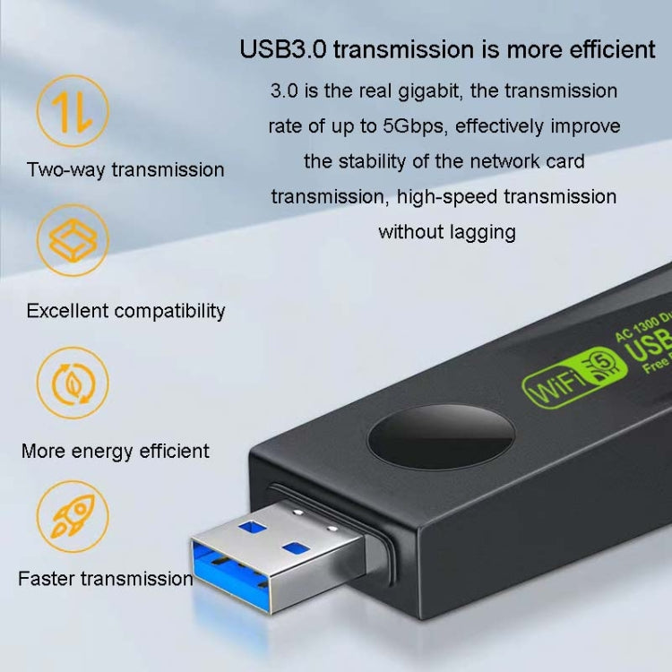 1300Mbps Wireless Network Card Gigabit Dual Band 5G Driverless Computer USB Network Card, Scope: 600m - USB Network Adapter by buy2fix | Online Shopping UK | buy2fix