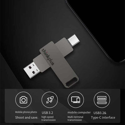 Lenovo Thinkplus MU110 USB3.2+Type-C Dual Interface Rotation Flash Drive, Size: 256GB(Grey) - USB Flash Drives by Lenovo | Online Shopping UK | buy2fix