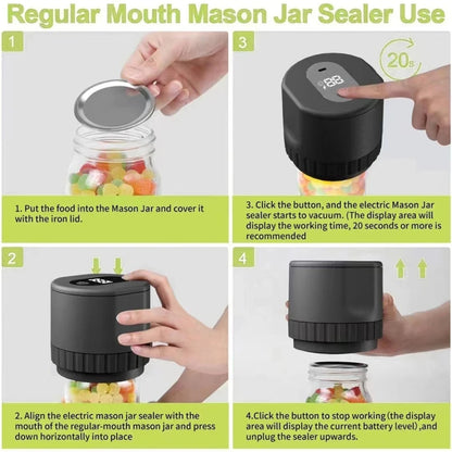 Electric Mason Jar Vacuum Sealer Kit Sealing Machine for Food Storage With 10 Jar Lids(Black) - Preservation Supplies by buy2fix | Online Shopping UK | buy2fix