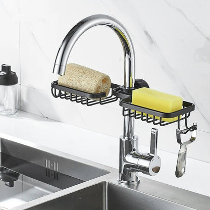 Kitchen Faucet Shelf No-Punch Sink Rag Drainage Basket Sponge Drainage Storage Rack, Style: A Black - Shelf by buy2fix | Online Shopping UK | buy2fix