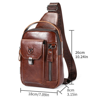 BULL CAPTAIN 122 Large-capacity Retro Cowhide Single-shoulder Crossbody Chest Bag with USB Port(Coffee) - Single-shoulder Bags by BULL CAPTAIN | Online Shopping UK | buy2fix