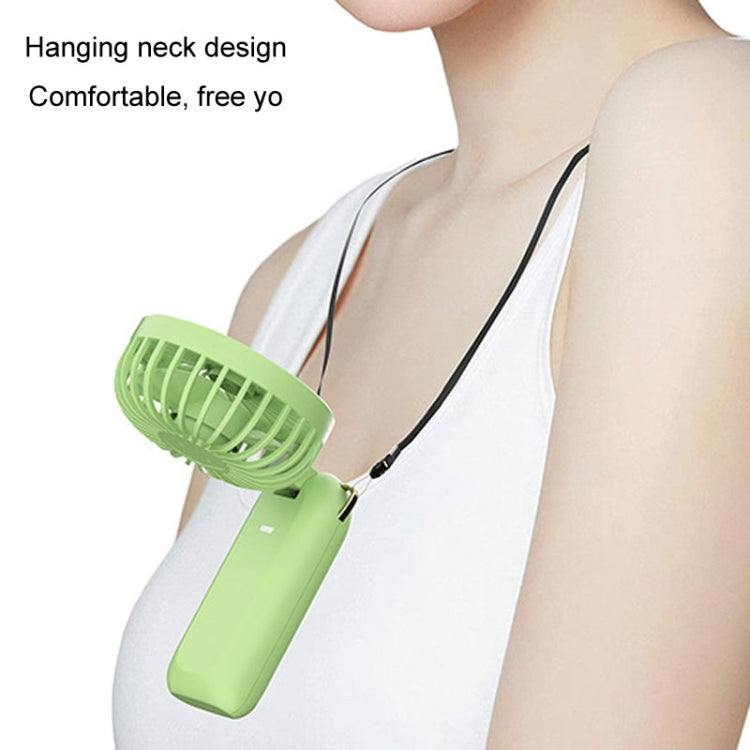 Foldable Digital Display USB Charging Fan Handheld Mute Hanging Neck Outdoor Small Fan(Green) - Electric Fans by buy2fix | Online Shopping UK | buy2fix