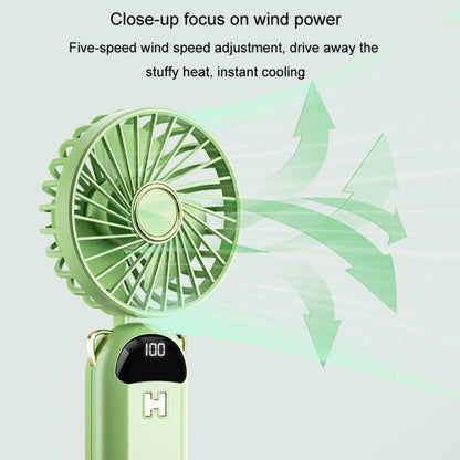 Foldable Digital Display USB Charging Fan Handheld Mute Hanging Neck Outdoor Small Fan(Green) - Electric Fans by buy2fix | Online Shopping UK | buy2fix