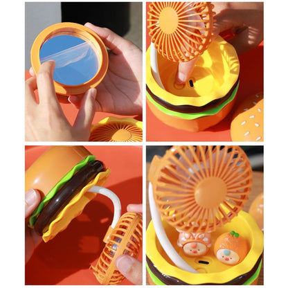 Hamburger Shaped Mini Desktop Fan with Cosmetic Mirror(Yellow) - Electric Fans by buy2fix | Online Shopping UK | buy2fix