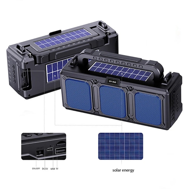 DV-860 Dual-Solar Flashlight Bluetooth Speaker FM Card Radio(Black) - Radio Player by buy2fix | Online Shopping UK | buy2fix