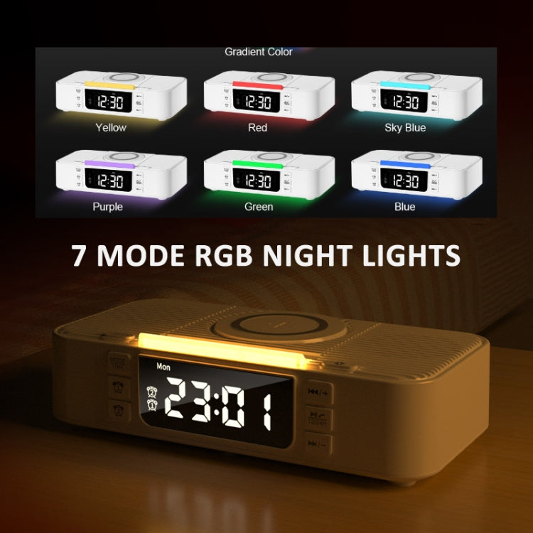 Digital Alarm Clock Wireless Charger Bluetooth Speaker RGB Night Light Cell Phone Stand(Black) - Desktop Speaker by buy2fix | Online Shopping UK | buy2fix