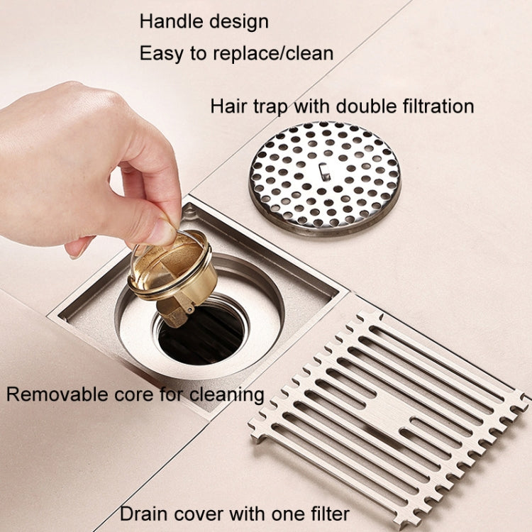 All Copper Brushed Anti-Odor Floor Drain Gravity Copper Core Bathroom Floor Drain, Specification: 8x20cm Long Invisible Medium Drain - Drain Strainers by buy2fix | Online Shopping UK | buy2fix