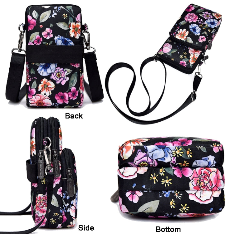 Printed Crossbody Mobile Phone Bag Mini Wallet With Arm Band, Style: Dark Blue Peony - Single-shoulder Bags by buy2fix | Online Shopping UK | buy2fix