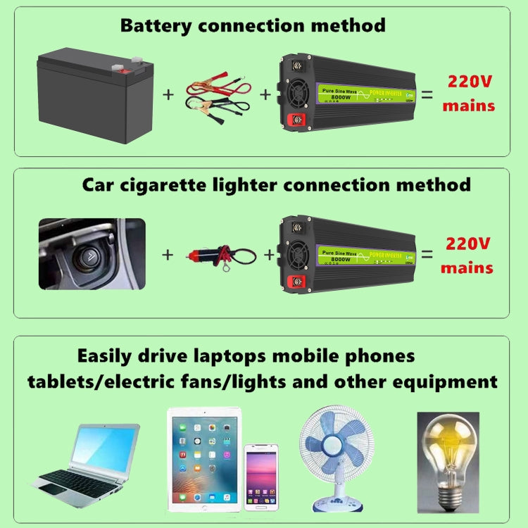 Gurxun 12V-220V 8000W Pure Sine Wave Inverter Car Single Digital Display Voltage Converter - Pure Sine Wave by Gurxun | Online Shopping UK | buy2fix