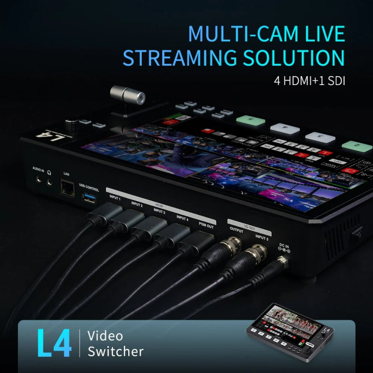 FEELWORLD L4 Multi-Camera Video Mixer Switcher 10.1" Touch Screen USB 3.0 Fast Streaming(AU Plug) - On-camera Monitors by FEELWORLD | Online Shopping UK | buy2fix