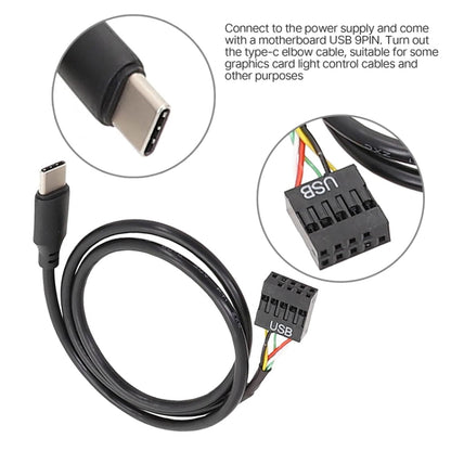 50cm Motherboard USB 9Pin To Type-C Straight Data Double Shielded Cable(Black) - Power Cord by buy2fix | Online Shopping UK | buy2fix