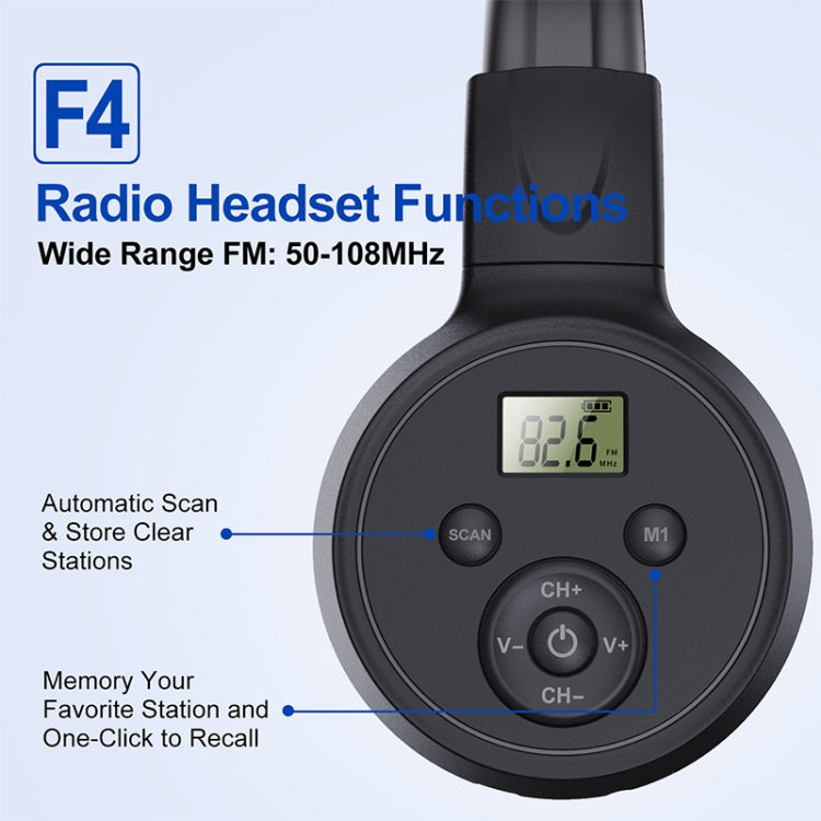 F4 Digital Display Automatic Scanning Foldable FM Radio Headphone, Spec: Battery Version - Radio Player by buy2fix | Online Shopping UK | buy2fix