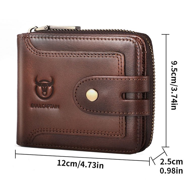 BULL CAPTAIN 232 RFID Anti-Theft Cowhide Men Zipper Wallet Vintage Business Card Holder(Coffee) - Wallets by BULL CAPTAIN | Online Shopping UK | buy2fix