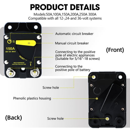 RV Yacht Manual Reset Ignition Protection Fuse Switch With Terminal Accessories, Current: 150A - Fuse by buy2fix | Online Shopping UK | buy2fix