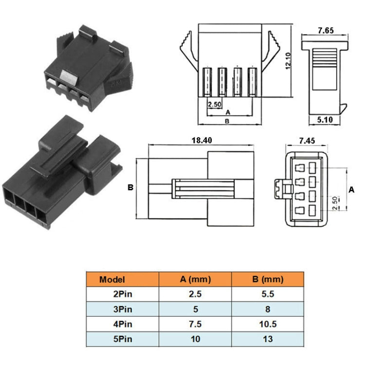 200pcs /Box JST-SM 2.54mm Pitch 2/3/4/5Pin Male/Female Header Connectors Adaptor - Terminal connectors by buy2fix | Online Shopping UK | buy2fix