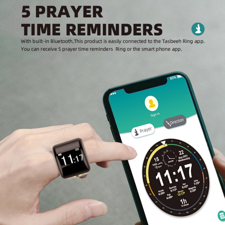 Equantu Smart Bluetooth Finger Counter Muslim Prayer Time Reminder Ring, Style: Silver 22mm - Smart Rings / Smart Telephones by Equantu | Online Shopping UK | buy2fix