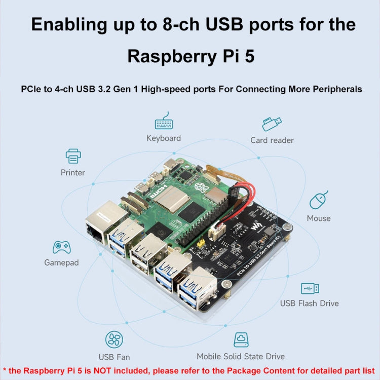 Waveshare For Raspberry Pi 5 PCIe To 4-Ch USB3.2 Gen1 Board(27834) - Raspberry Pi Accessories by Waveshare | Online Shopping UK | buy2fix