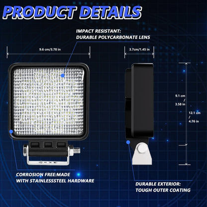 14W 9-30V 4 Inch Mixed Luminous Square Floodlight With Wire Set(X2) - Work Lights by buy2fix | Online Shopping UK | buy2fix