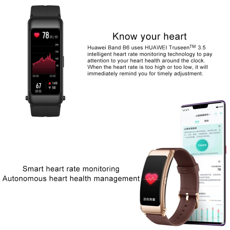 Original Huawei Band B6 FDS-B19 1.53 inch AMOLED Screen IP57 Waterproof Smart Bluetooth Earphone Wristband Bracelet, Sport Version, Support Heart Rate Monitor / Information Reminder / Sleep Monitor (Obsidian Black) - Wearable Devices by Huawei | Online Shopping UK | buy2fix