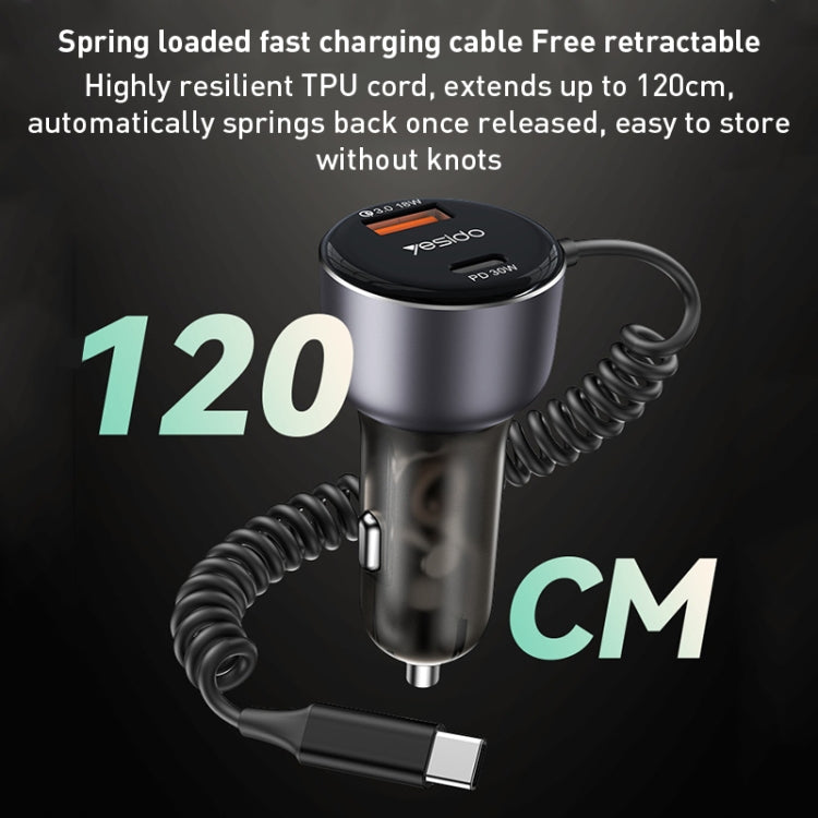 Yesido Y57 50W PD + QC3.0 Dual Port Car Charger with 8 Pin Spring Data Cable - Car Charger by Yesido | Online Shopping UK | buy2fix