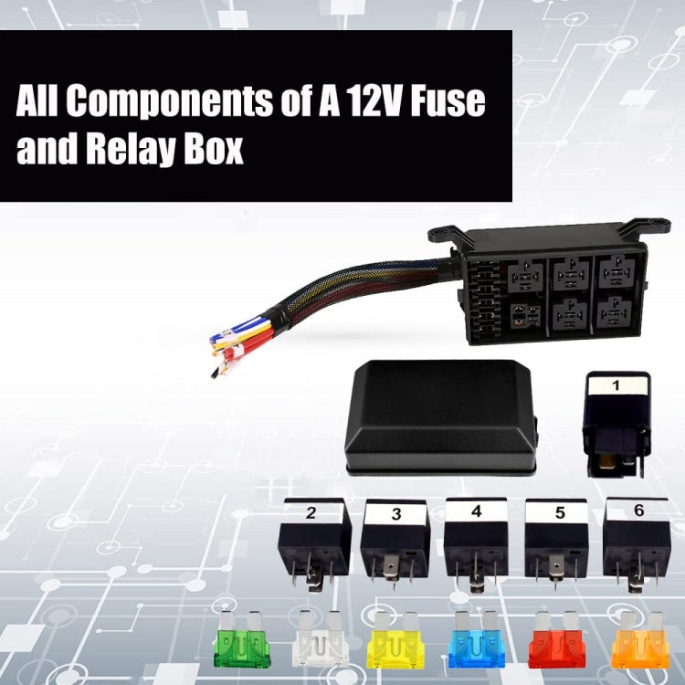 12V 5 Pin Car 6 Slots Waterproof Relay Fuse Box with Cable -  by buy2fix | Online Shopping UK | buy2fix