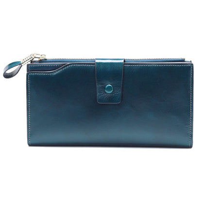 8236 Antimagnetic RFID Multi-function Oil Wax Leather Lady Wallet Large-capacity Purse (Blue) - Home & Garden by buy2fix | Online Shopping UK | buy2fix