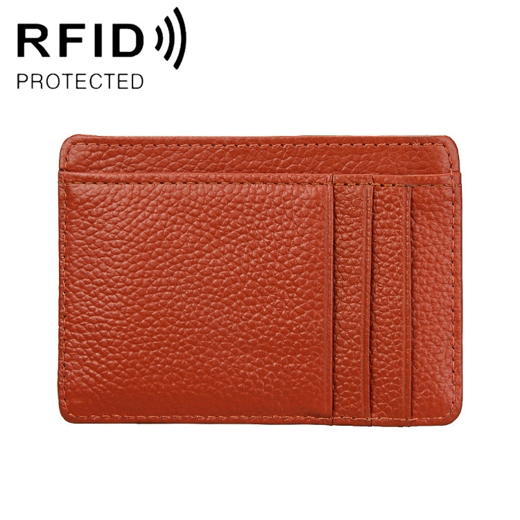 KB37 Antimagnetic RFID Litchi Texture Leather Card Holder Wallet Billfold for Men and Women (Brown) - Antimagnetic RFID Package by buy2fix | Online Shopping UK | buy2fix