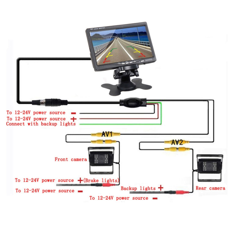 PZ-607-2 Wireless Vehicle Truck Dual Backup Camera and Monitor Infrared Night Vision Rear View Camera with 7 inch HD Monitor - In Car by buy2fix | Online Shopping UK | buy2fix