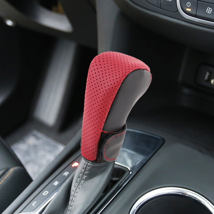 Universal Nonslip Breathable Genuine Leather Car Gear Shift Knob Cover(Black Red) - Shift Knob by buy2fix | Online Shopping UK | buy2fix