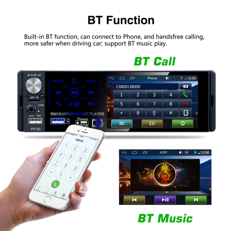 P5130 HD 1 Din 4.1 inch Car Radio Receiver MP5 Player, Support FM & AM & Bluetooth & TF Card, with Steering Wheel Remote Control - Car MP3 & MP4 & MP5 by buy2fix | Online Shopping UK | buy2fix
