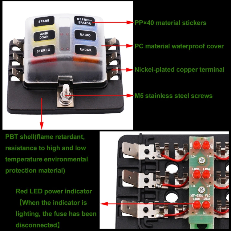 1 in 6 Out Fuse Box PC Terminal Block Fuse Holder Kits with LED Warning Indicator for Auto Car Truck Boat - In Car by buy2fix | Online Shopping UK | buy2fix