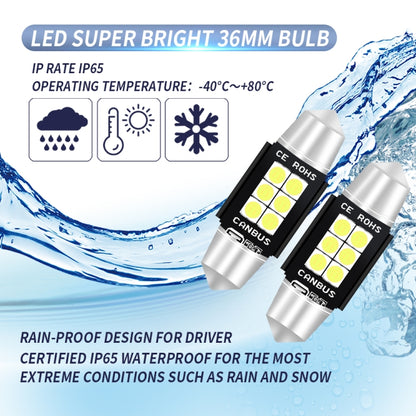 2 PCS 36mm DC12V-24V 3W 6000K 660LM 6LEDs SMD-3030 Car Reading Lamp / License Plate Light - In Car by buy2fix | Online Shopping UK | buy2fix